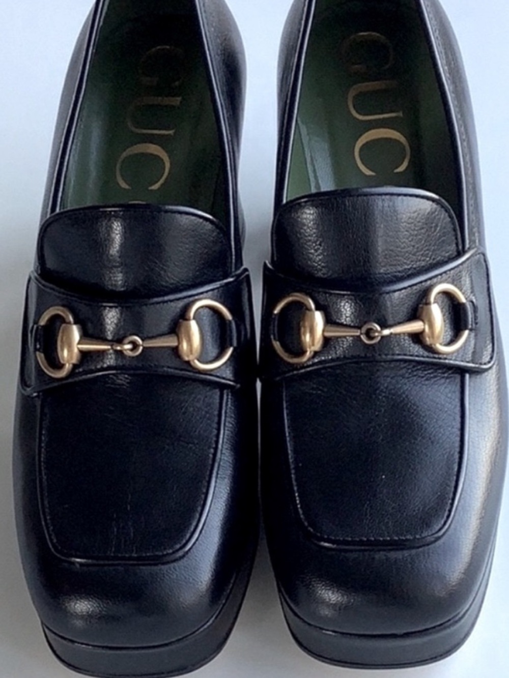 Gucci Houdan Black Leather Horsebit Platform Block Heel Loafers 39 1/2 $849 - Picture 4 of 12